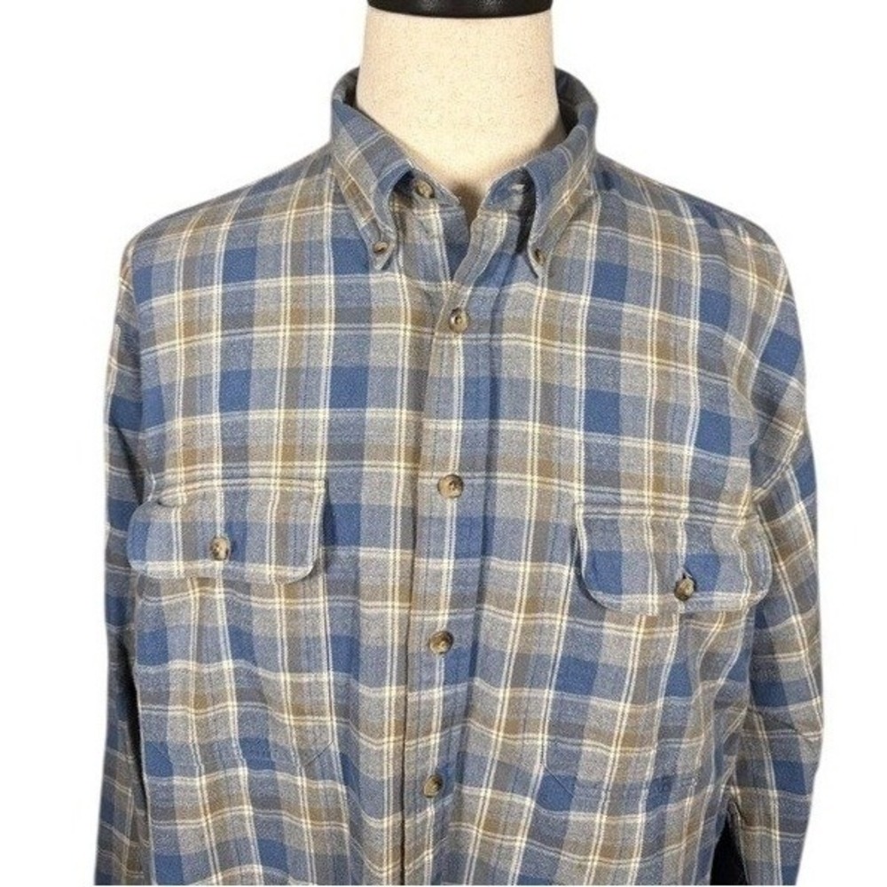 Gander Mountain Guide Series‎ Mens XL Tall Blue Plaid Cotton Flannel Shirt